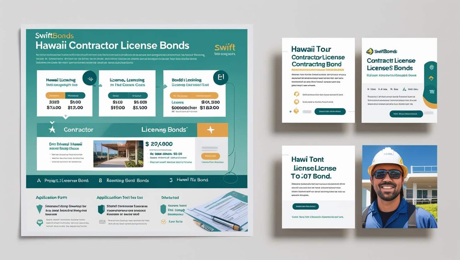 Hawaii Contractor License Bond cost breakdown and contractor licensing process illustration.