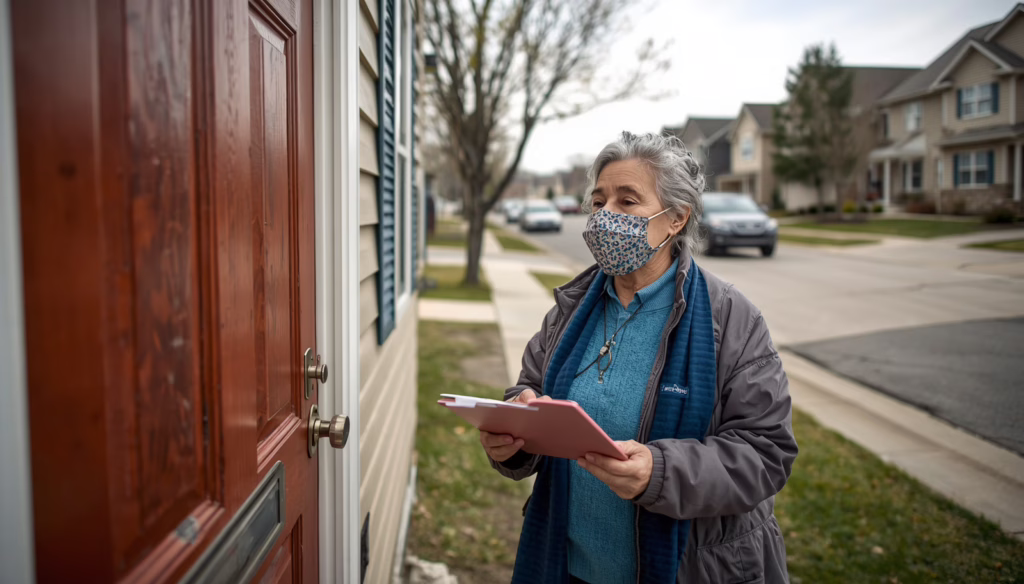 Door-to-door solicitor in a residential Chico neighborhood carrying permit paperwork and complying with local peddling and soliciting bond requirements
