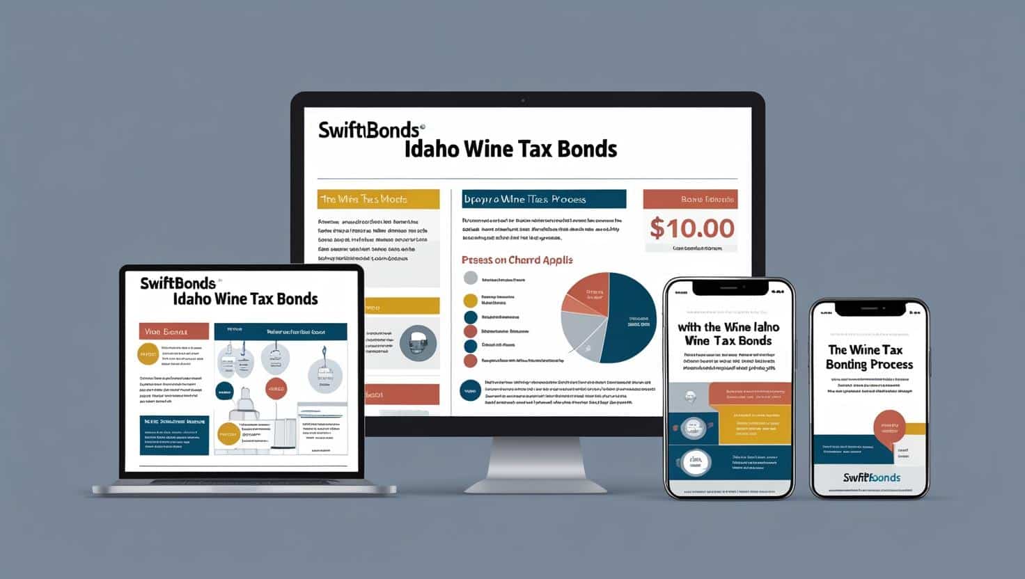 Responsive design mockup showing Idaho Wine Tax Bonds information on desktop and mobile.