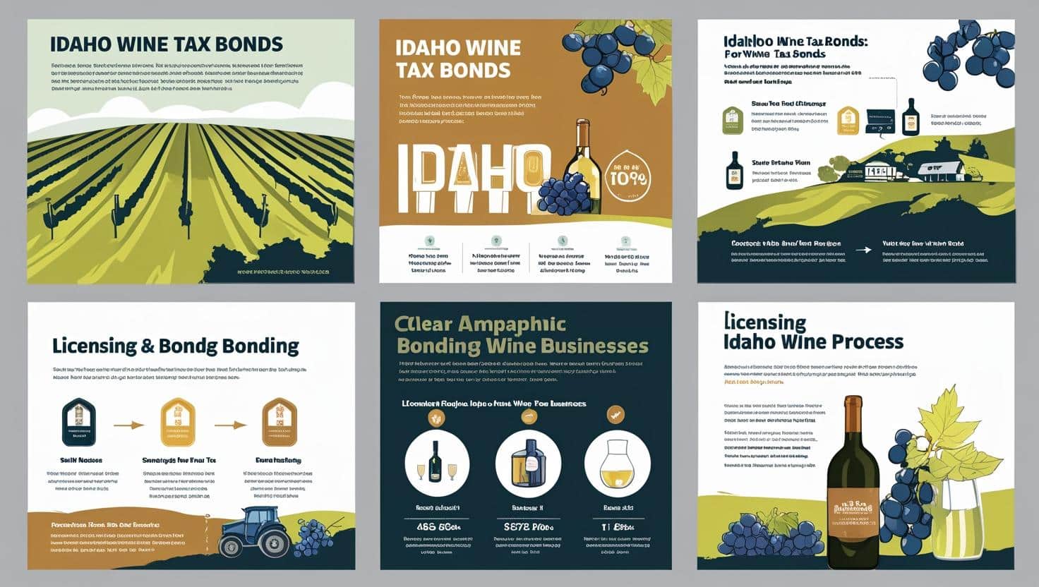 Illustrated infographic highlighting Idaho Wine Tax Bond licensing and bonding process.