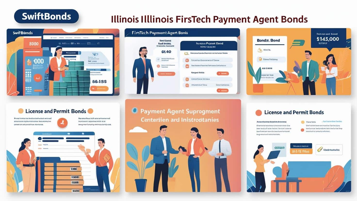 Visual guide highlighting key details of Illinois FirstTech Payment Agent Bonds and licensing requirements.