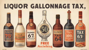 Illustration of liquor bottles representing Illinois liquor gallonage tax obligations for manufacturers, importers, and distributors.