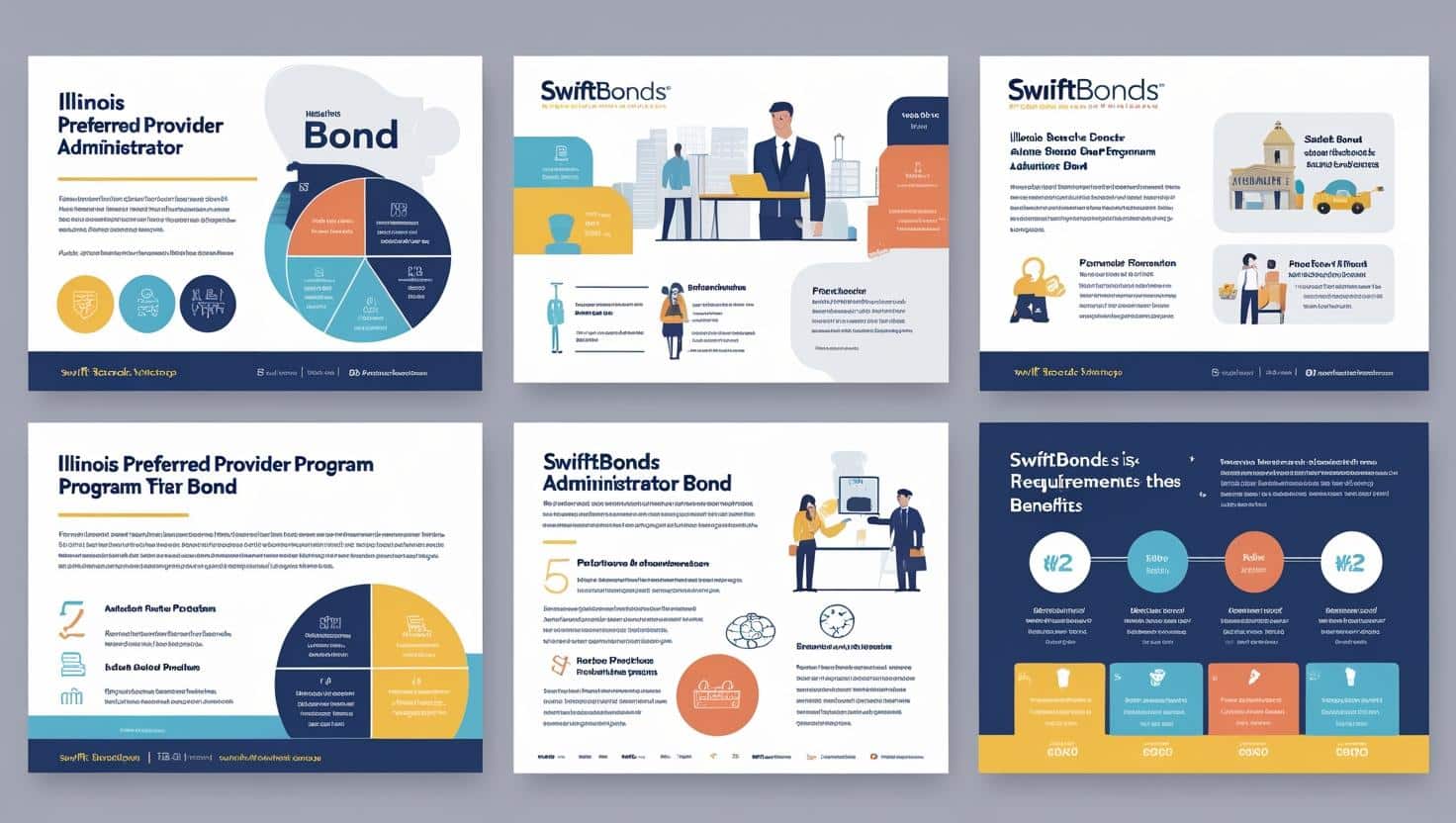 Educational infographic on Illinois Preferred Provider Program Administrator Bonds with administrators, benefits, and bond structure.