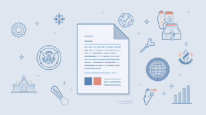 Abstract illustration of a legal compliance document representing third-party prescription administrator bonding and regulatory requirements in Illinois