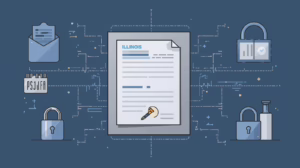 Diagram showing Illinois prescription drug administrator bond process with secure documentation, compliance checkpoints, and financial safeguards