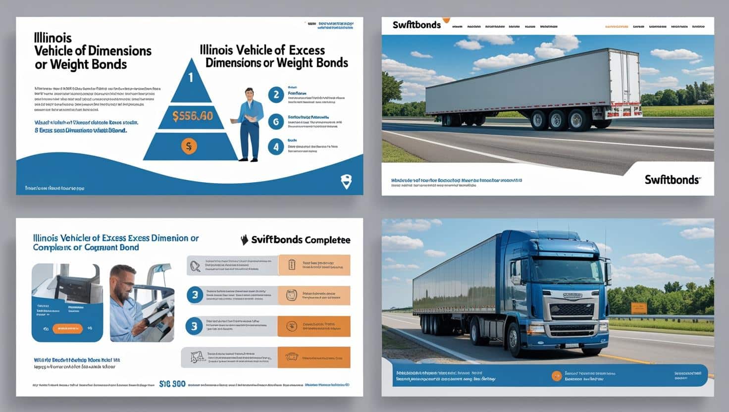Illinois overweight and oversize vehicle bond infographic by Swiftbonds with compliance details.