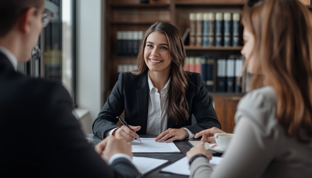 California Legal Document Assistant reviewing legal paperwork with clients during a professional document preparation consultation