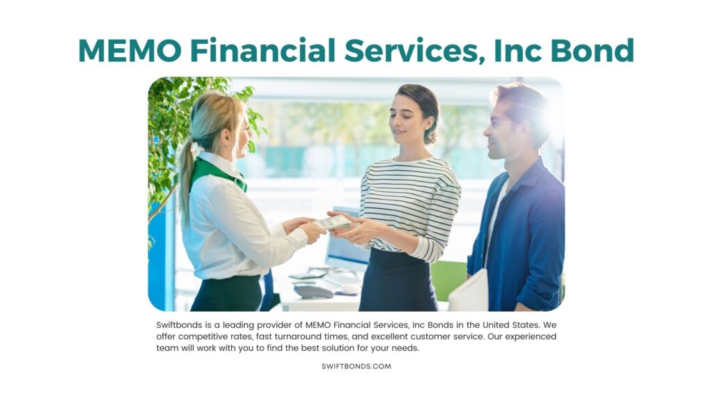 MEMO Financial Services, Inc Bond - Bank specialist lending out money to a couple.