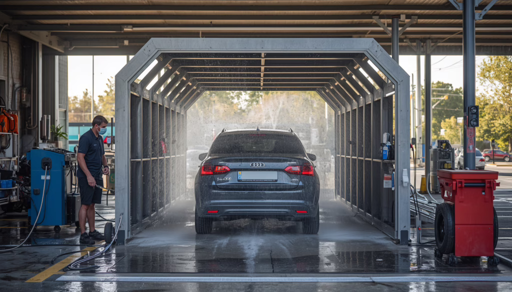 Professional automated mobile car wash operation in Calabasas, CA representing licensed and bonded mobile car washing businesses