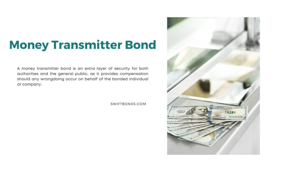 Money Transmitter Bond - Hundred dollar bills on surface near cashier window of money transmitter service.