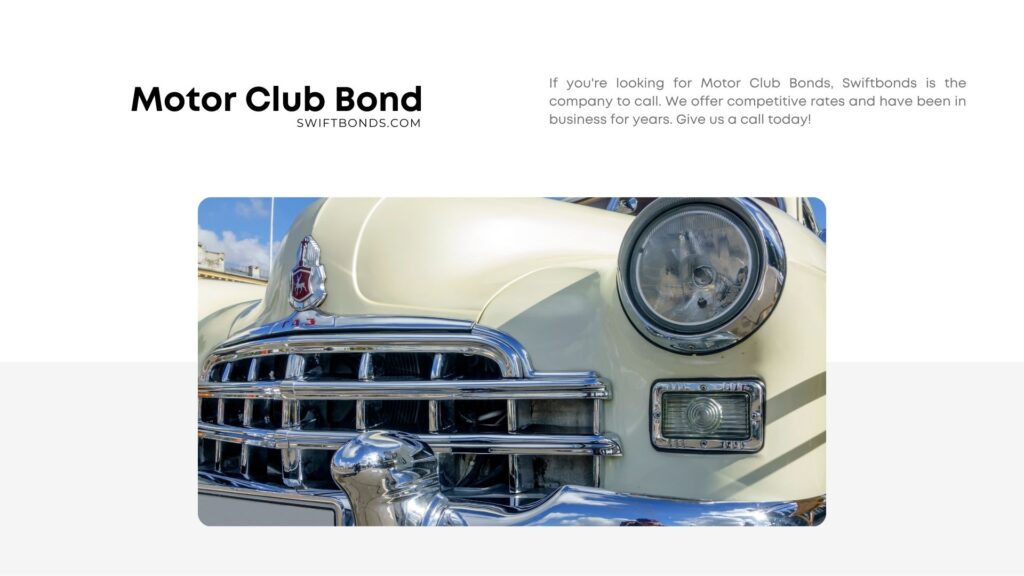 Motor Club Bond - A front view of a white colored vintage car.