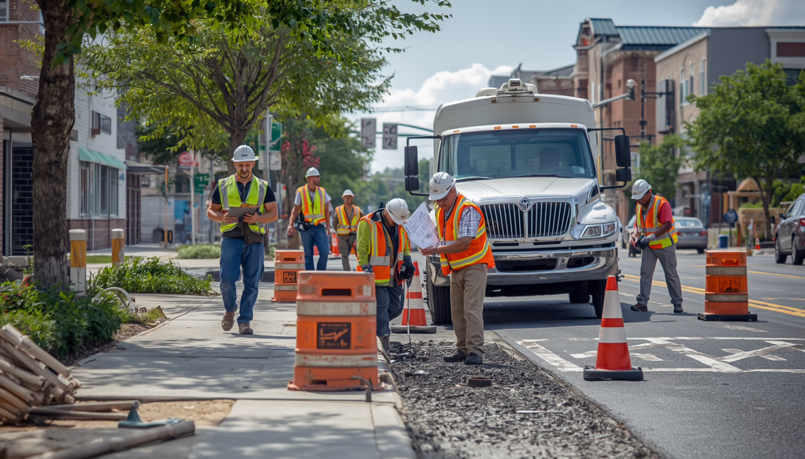 Construction crew completing municipal street work under Arvada contractor licensing requirements backed by a $20,000 surety bond.
