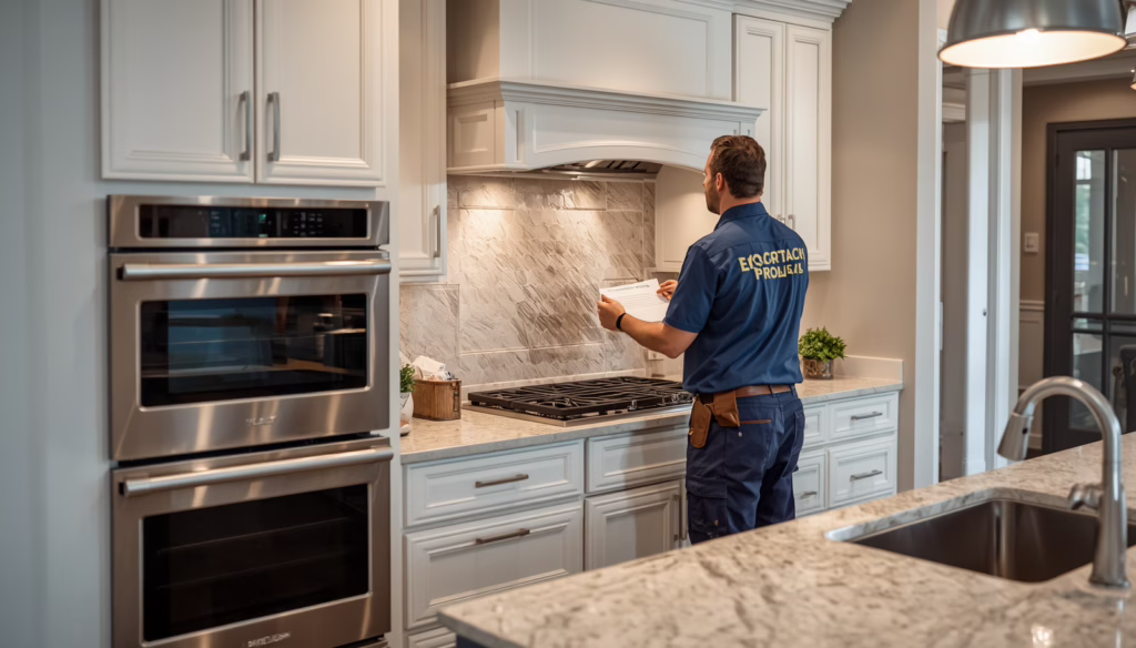 Licensed decorative appliance contractor evaluating built-in kitchen appliances and custom cabinetry installation for compliance with New Castle, DE contractor bond regulations.