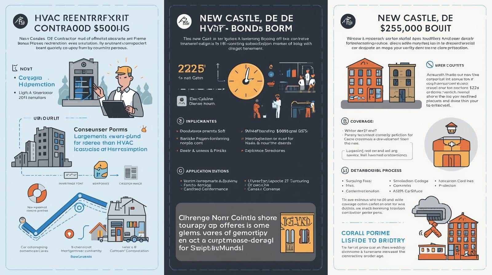Infographic outlining requirements and processes for obtaining the New Castle, DE HVACR Contractor $25,000 bond.