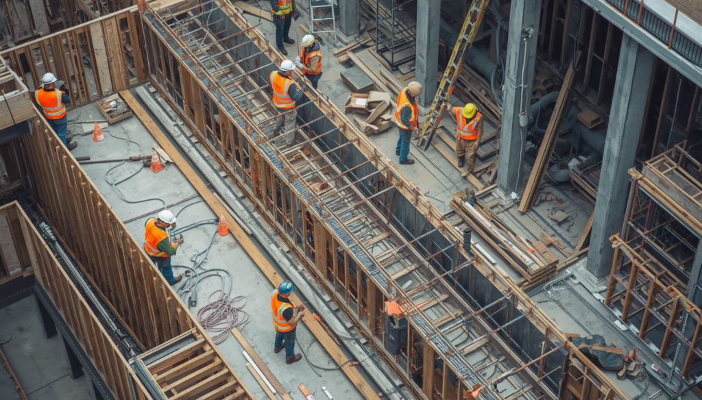 Construction professionals performing subcontractor work under Newark, DE Unlimited Sub-Contractor $200,000 Bond requirements at commercial building project.