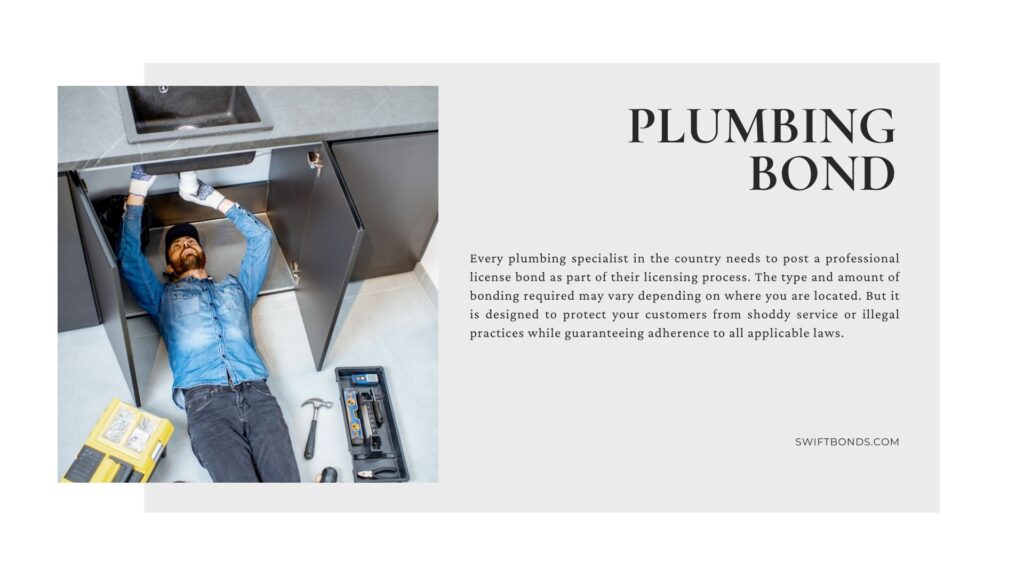 Plumbing Bond - Handyman repairing kitchen plumbing lying under the sink on the floor.