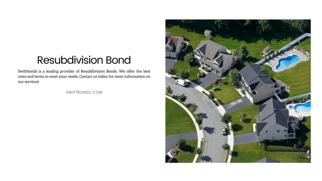 Resubdivision Bond - Aerial suburban subdivision homes and swimming pool.