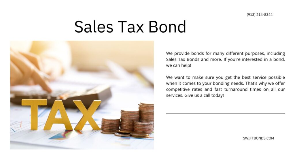 Sales Tax Bond - Calculating sales tax with a word TAX and stacked coins put on desks.