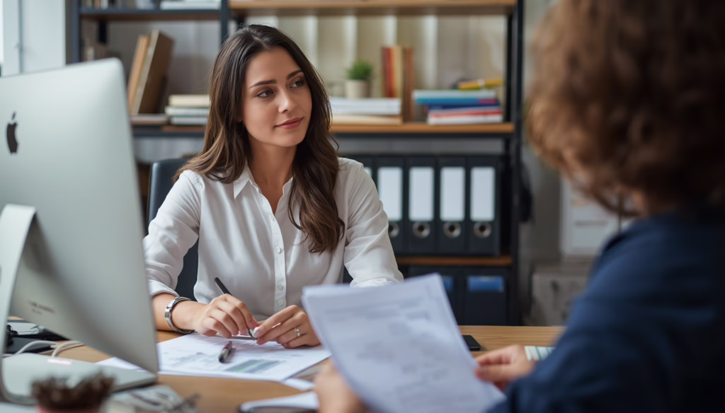 Financial advisor discussing San Joaquin Service License Tax Bond requirements and municipal licensing paperwork with a client