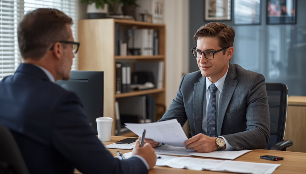 Business professionals reviewing Service License Tax Bond documents for San Joaquin, California business license compliance