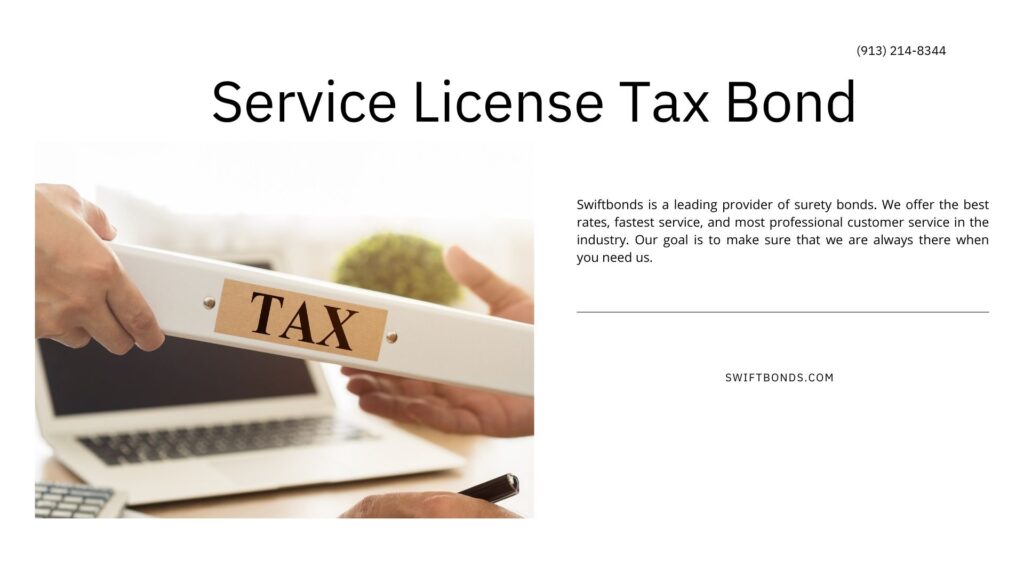 Service License Tax Bond - Tax document folder with accountant and IRS auditor, tax time, tax return, taxation concept.