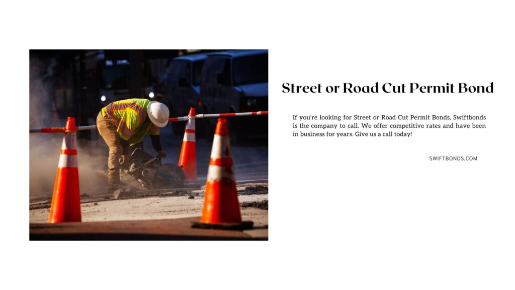 Street or Road Cut Permit Bond - Worker cut concrete on the street during road works in one of the city of USA.