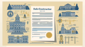 Stylized graphic representing the role of a $10,000 subcontractor bond in Tippecanoe County construction projects and risk protection