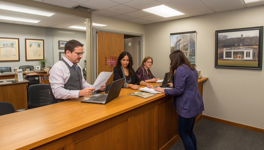 Town of Vernon municipal office customer service area handling permit applications, approvals, and compliance documentation for bonded projects.