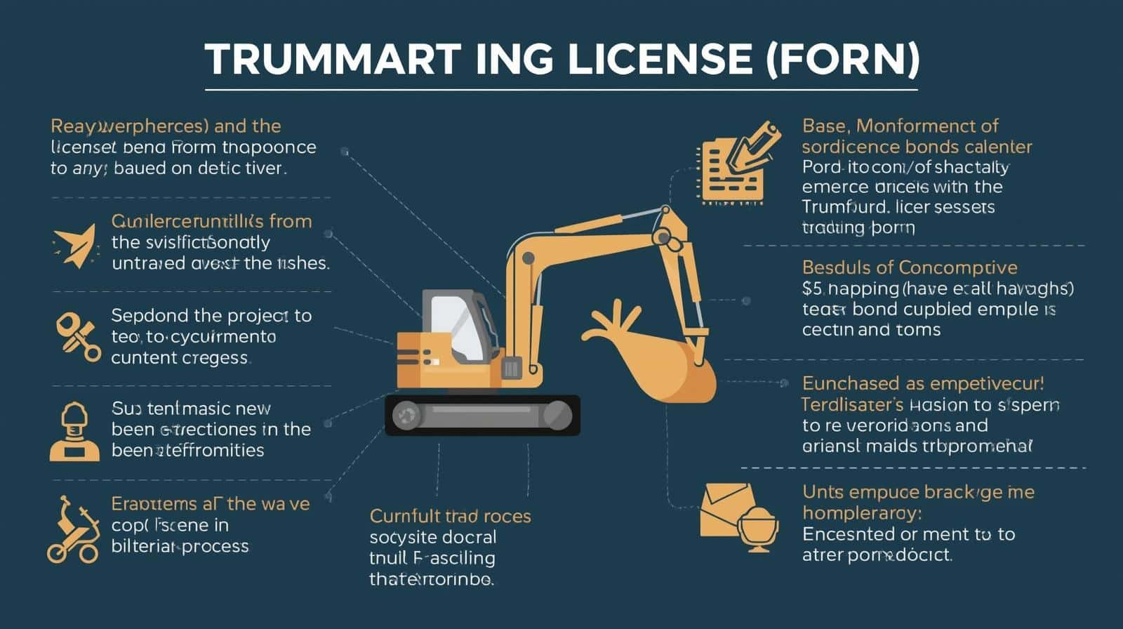 Illustration of excavator with details on Trumbull Excavating License bond terms and compliance obligations.