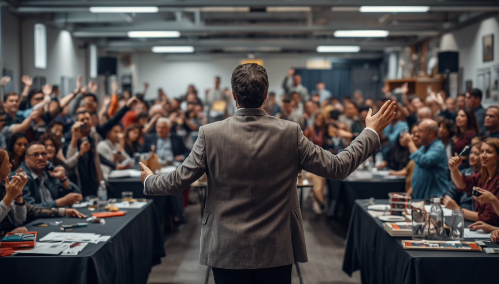Licensed auctioneer conducting a public auction with active bidder participation, illustrating compliance with Denver auctioneer bond requirements.