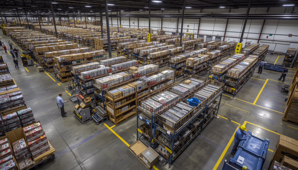 Wholesale tobacco product storage facility highlighting secure logistics and tax compliance requirements under the Connecticut Cigarette Distributor Bond.