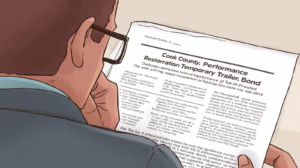 Person reviewing Cook County IL restoration performance bond document for temporary trailer permit compliance