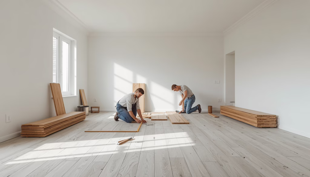 Certified flooring contractors installing hardwood floors under Colorado Lumber Liquidators Installation Provider Bond requirements.