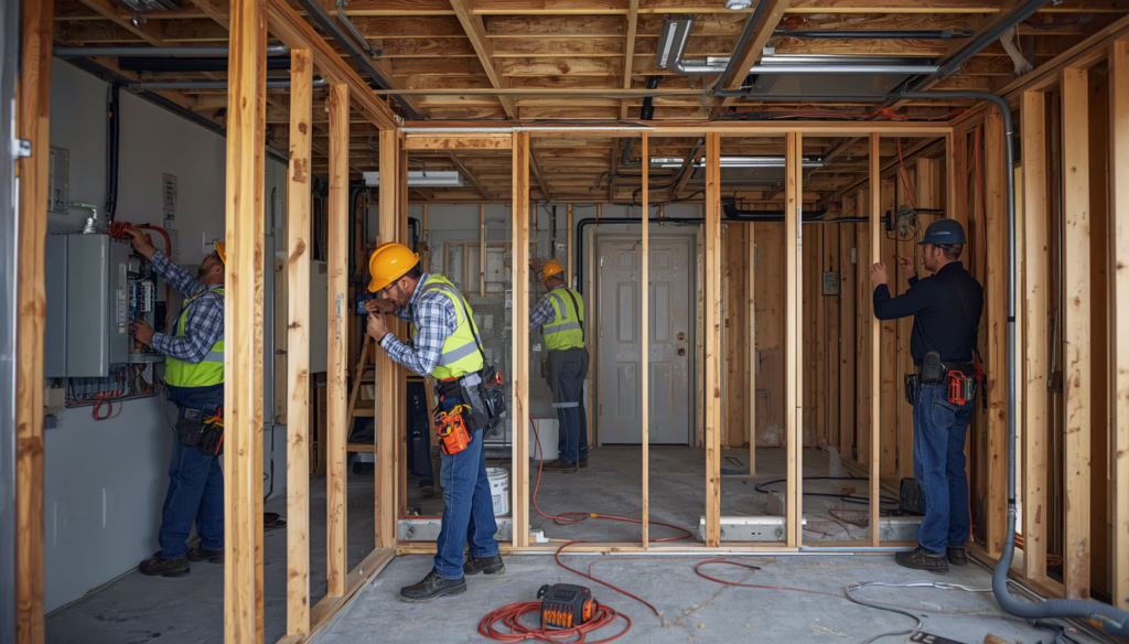 Master electrician installing electrical panels and wiring systems during a Darien, CT construction project requiring a Master Electrician Bond.