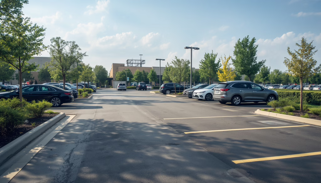 Denver, CO parking lot license bond compliance illustration featuring a professionally managed commercial parking facility operating under municipal regulations.
