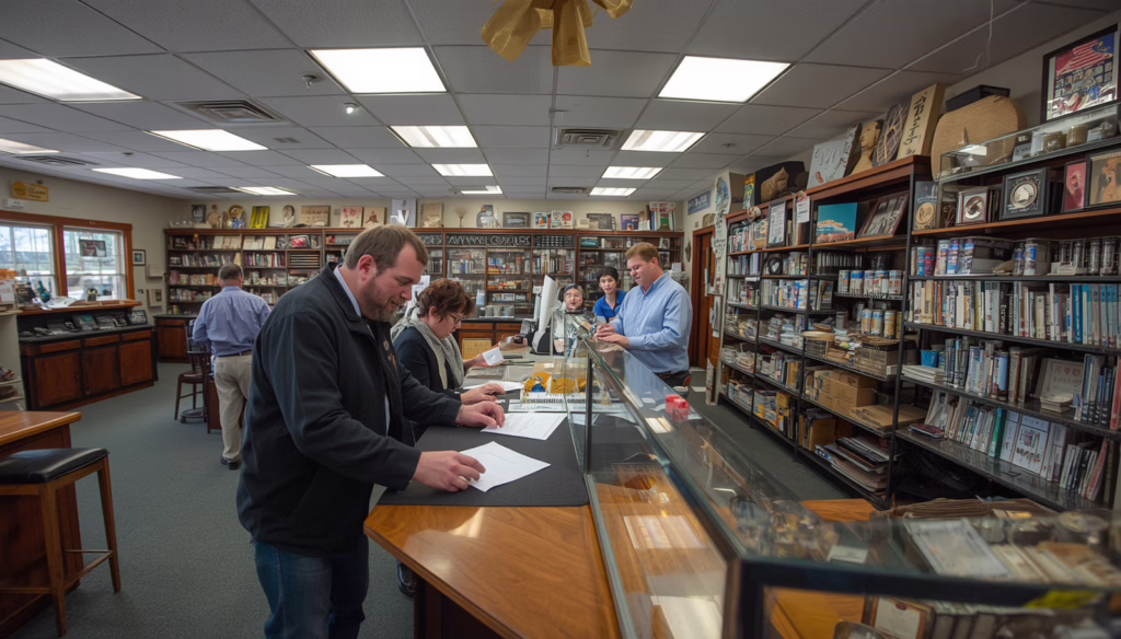 Connecticut Pawnbroker's License Bond operations featuring a licensed pawn shop handling jewelry transactions and collateral appraisal in compliance with state regulations.