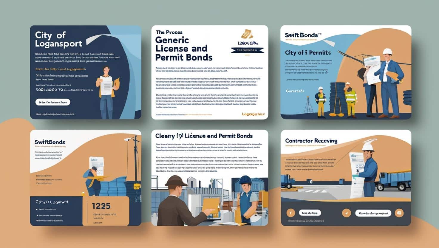 Illustrated guide to the City of Logansport generic license and permit bonds, featuring contractors and bonding procedures.