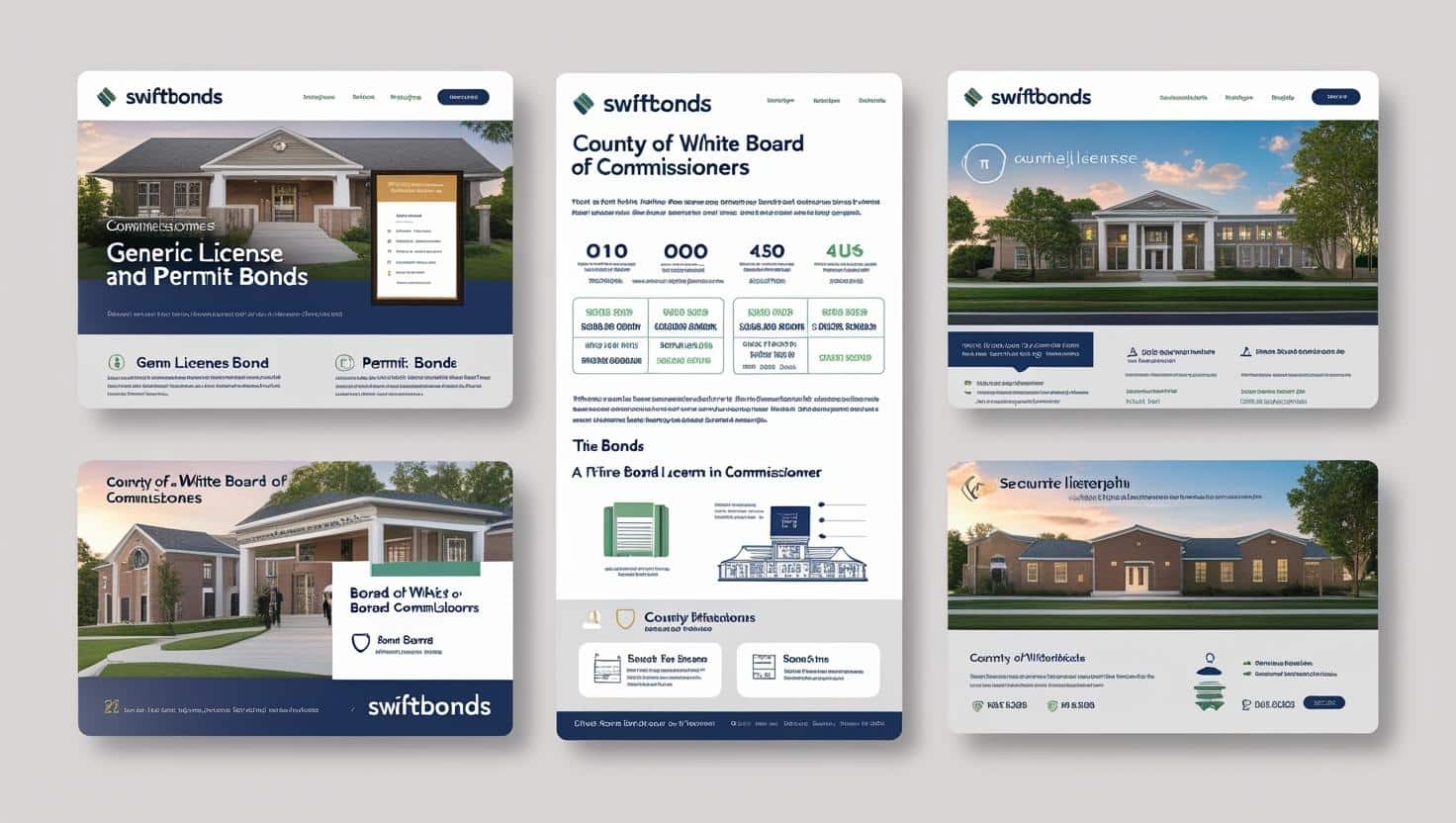 Professional layout showcasing the County of White Board of Commissioners’ permit and license bond details.