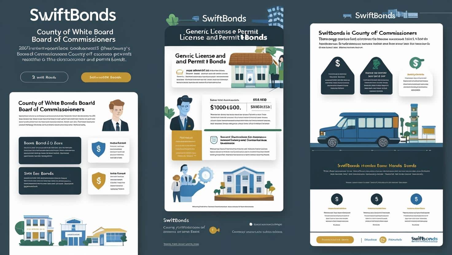Infographic explaining the County of White Board of Commissioners’ generic license and permit bond requirements.