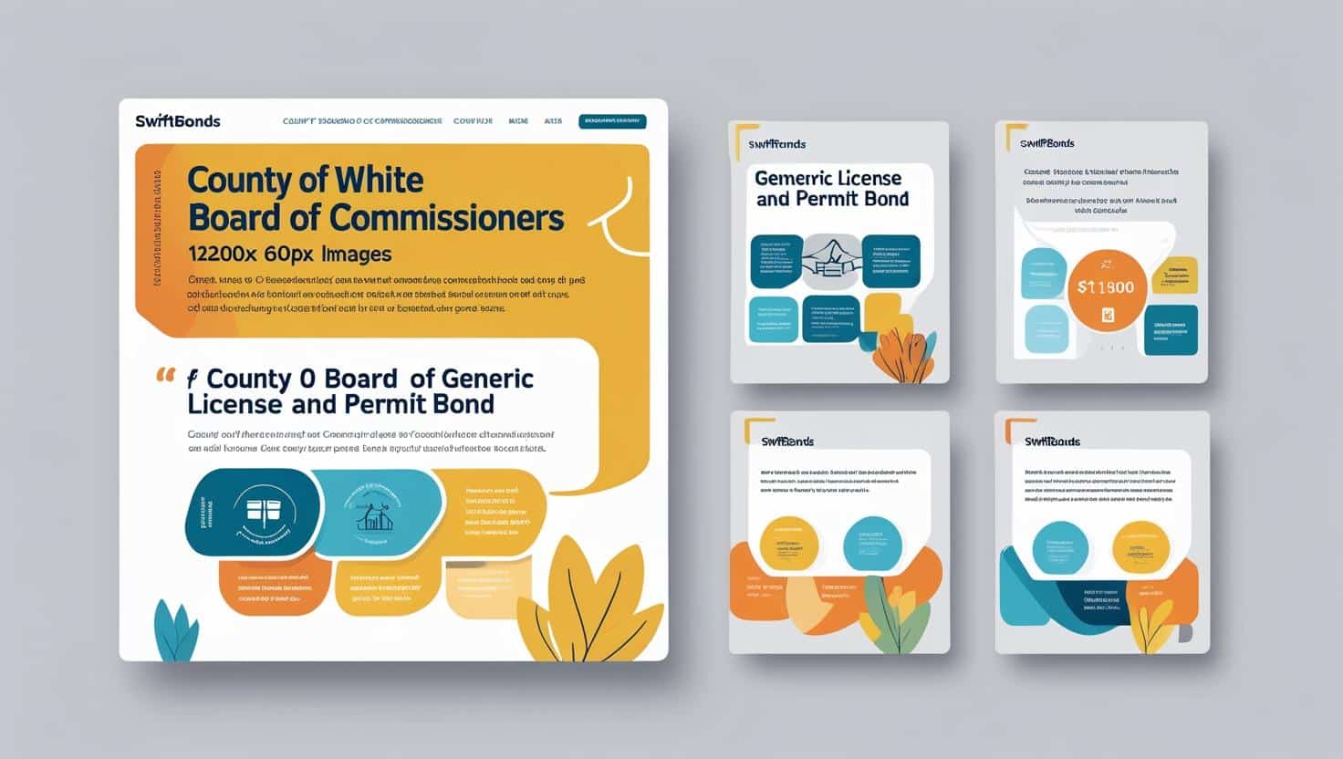 Modern infographic highlighting features and costs of the County of White generic license and permit bond.