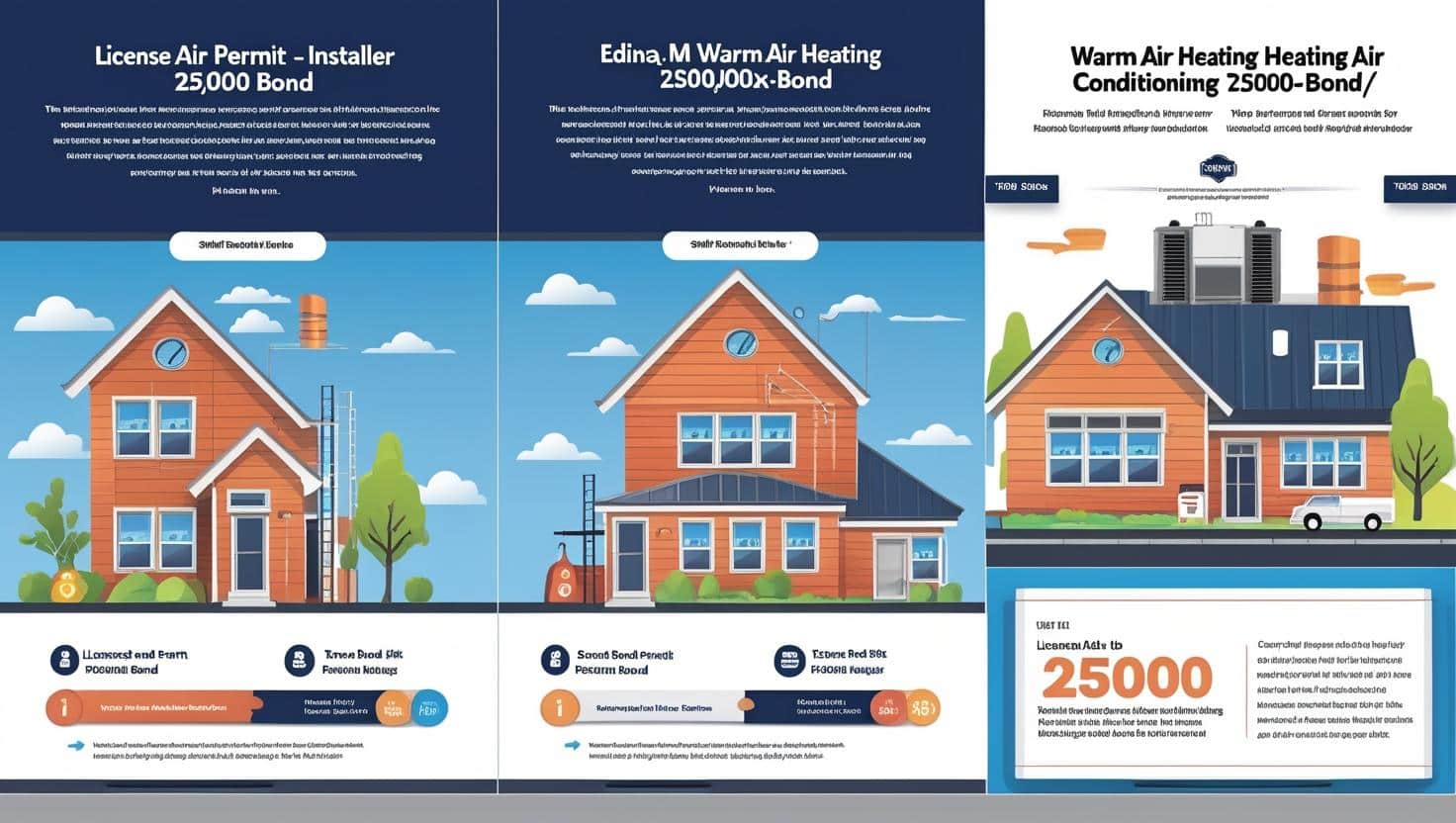 Illustrated houses and infographics explain Edina, MN warm air heating and air conditioning bond requirements.