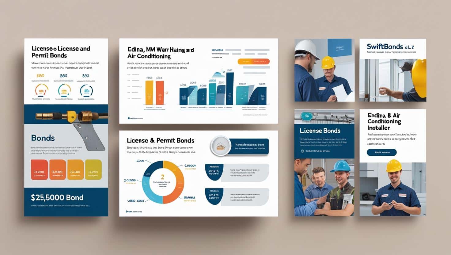 A collection of charts and visuals highlights license and permit bond details for Edina HVAC installers.