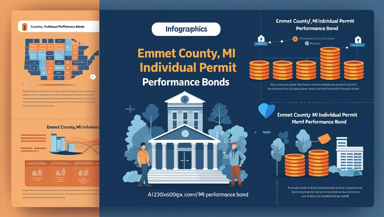 Illustrated infographic highlighting Emmet County, MI Individual Permit Performance Bonds with financial visuals.
