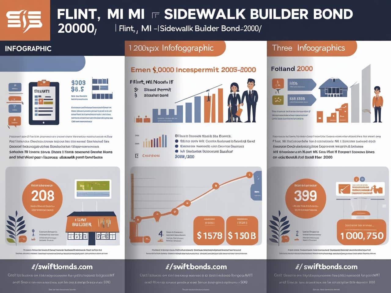 Detailed infographic outlining statistics, requirements, and financial aspects of Flint, MI sidewalk builder bonds.