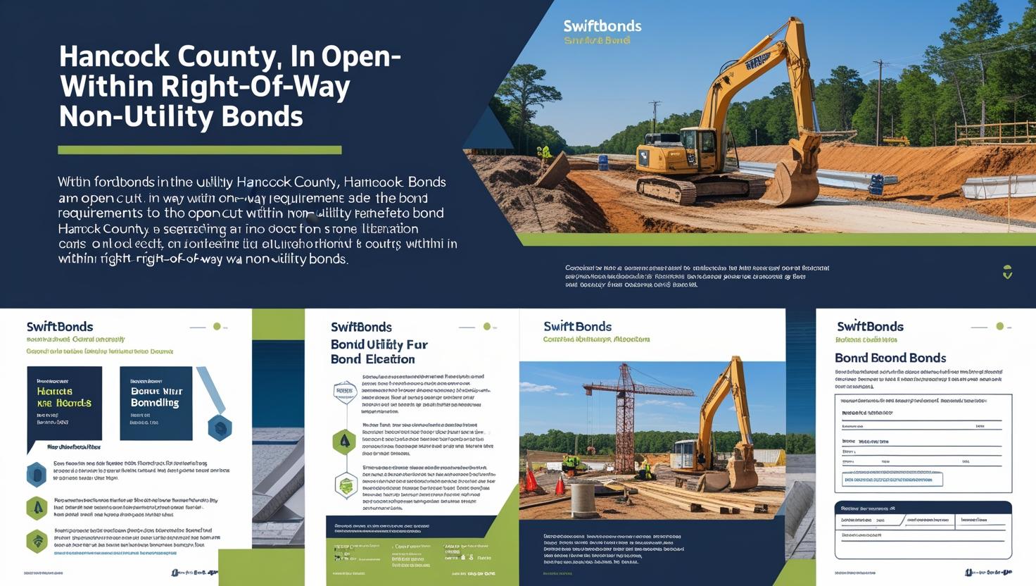 Infographic explaining Hancock County, IN Open-Cut Right-of-Way Non-Utility Bonds with construction visuals.