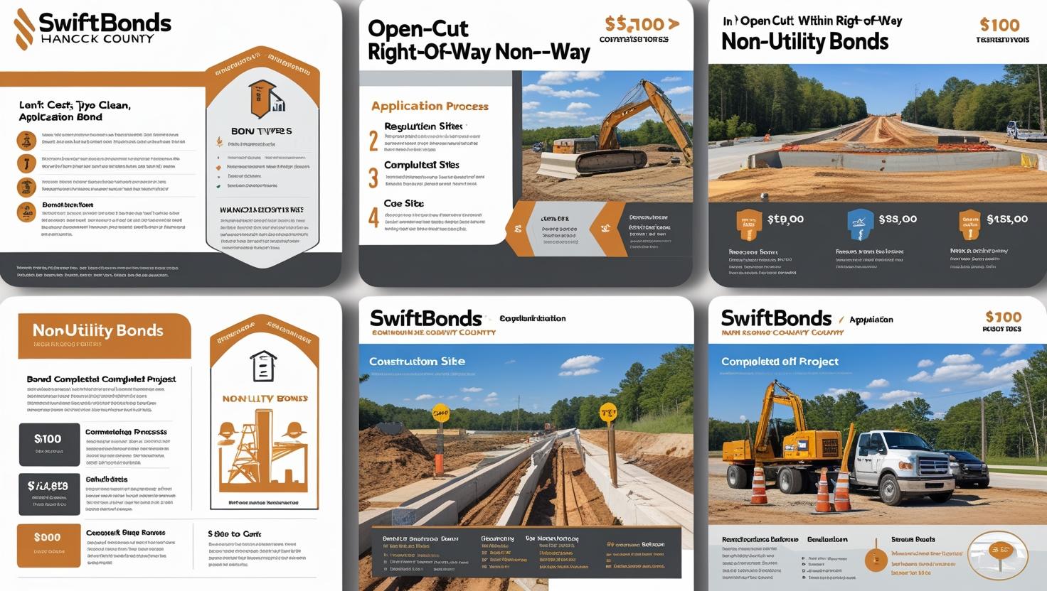 Step-by-step guide infographic on applying for Hancock County, IN Non-Utility Right-of-Way Bonds.