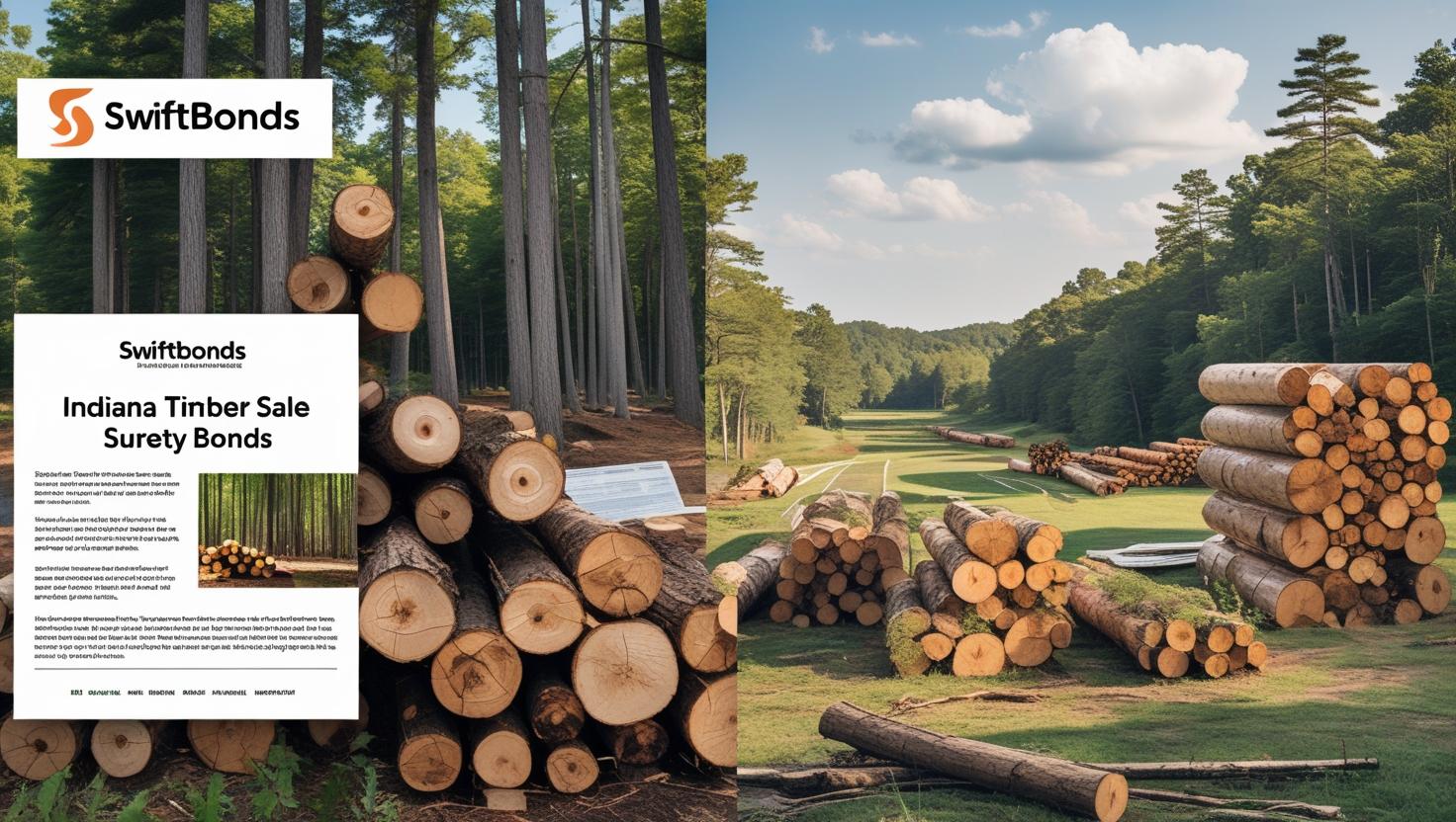 Stacked timber logs in Indiana forest illustrating surety bond coverage for timber sales.