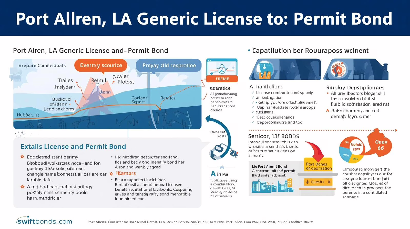 Visual guide explaining the features, advantages, and application process for the Port Allen, LA License and Permit Bond.