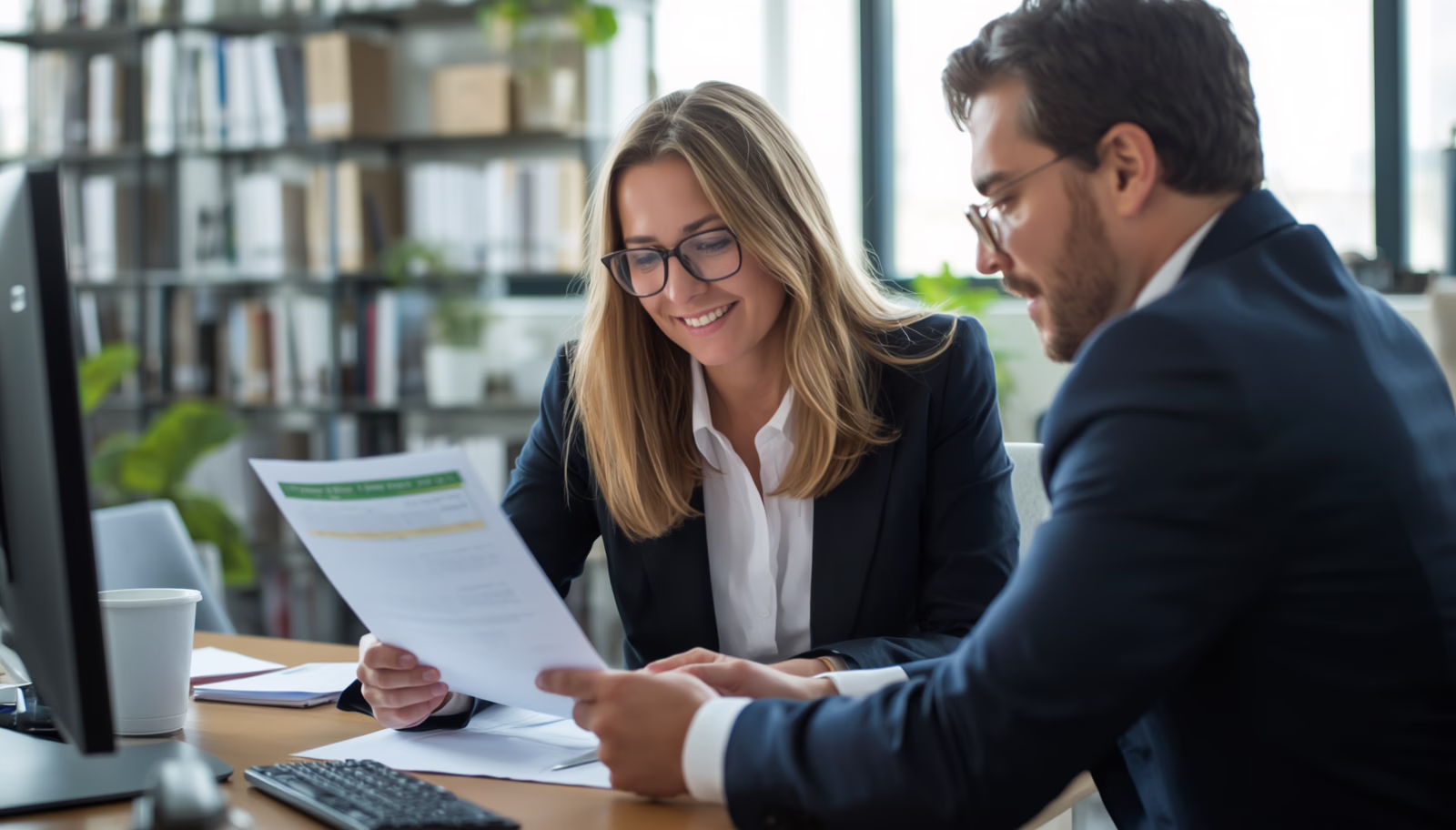 Business owners examining regulatory documents and permit requirements related to a Portland, ME License and Permit Bond.