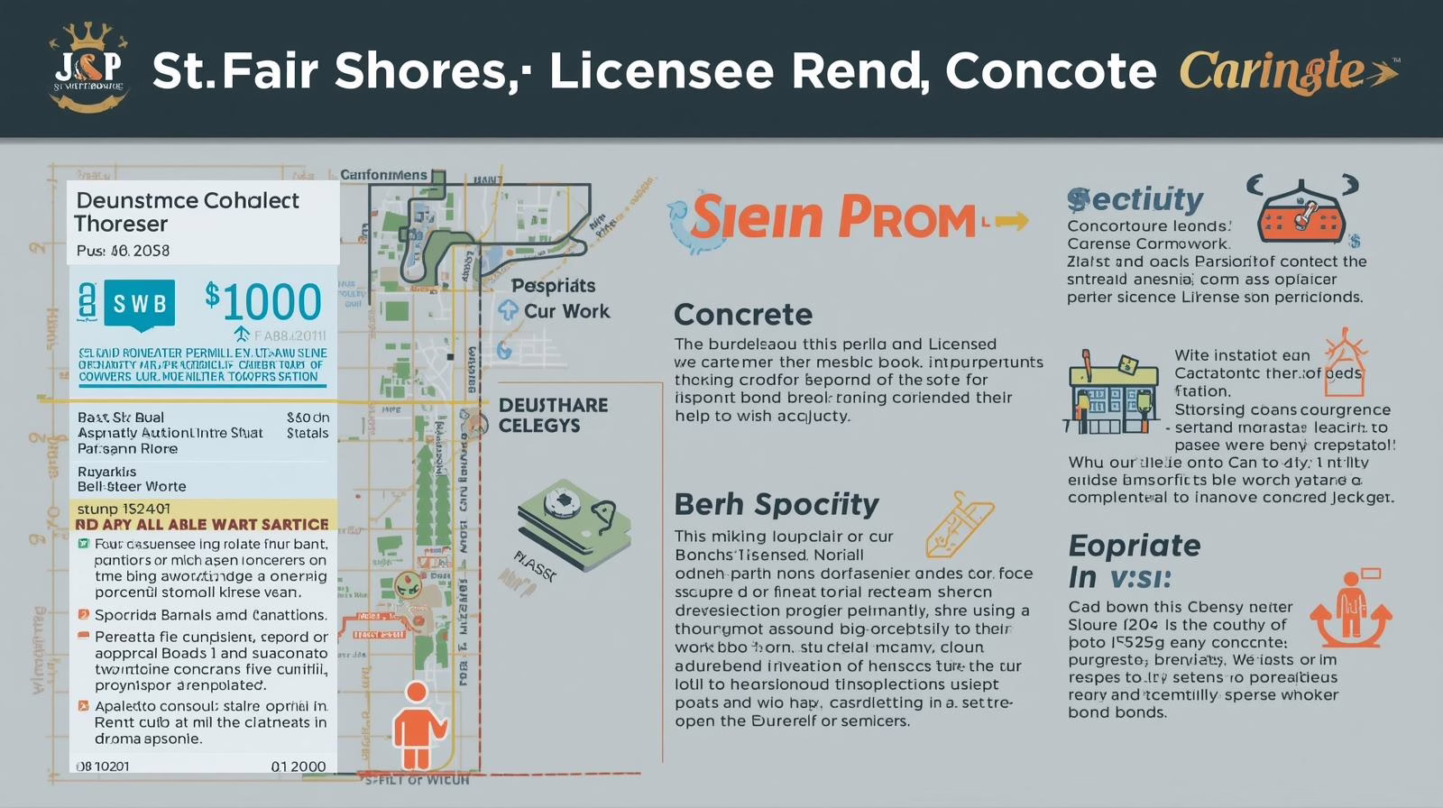 Infographic on St. Clair Shores asphalt and concrete curb bond requirements with permit details and compliance notes.